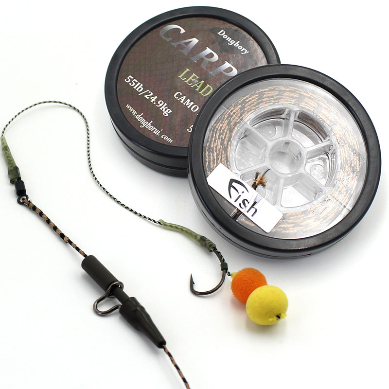 5m chumbo núcleo carpa linha de pesca 12 trançado gancho ligação líder camo brown fio rápido afundando suprimentos da carpa equipamento de pesca linha