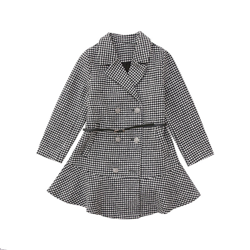 Abrigo de lana gruesa para niña, Chaqueta larga de estilo a cuadros, a la para niño prendas de vestir, ropa para adolescentes de 5 a 14 años, Otoño e Inglaterra: 5