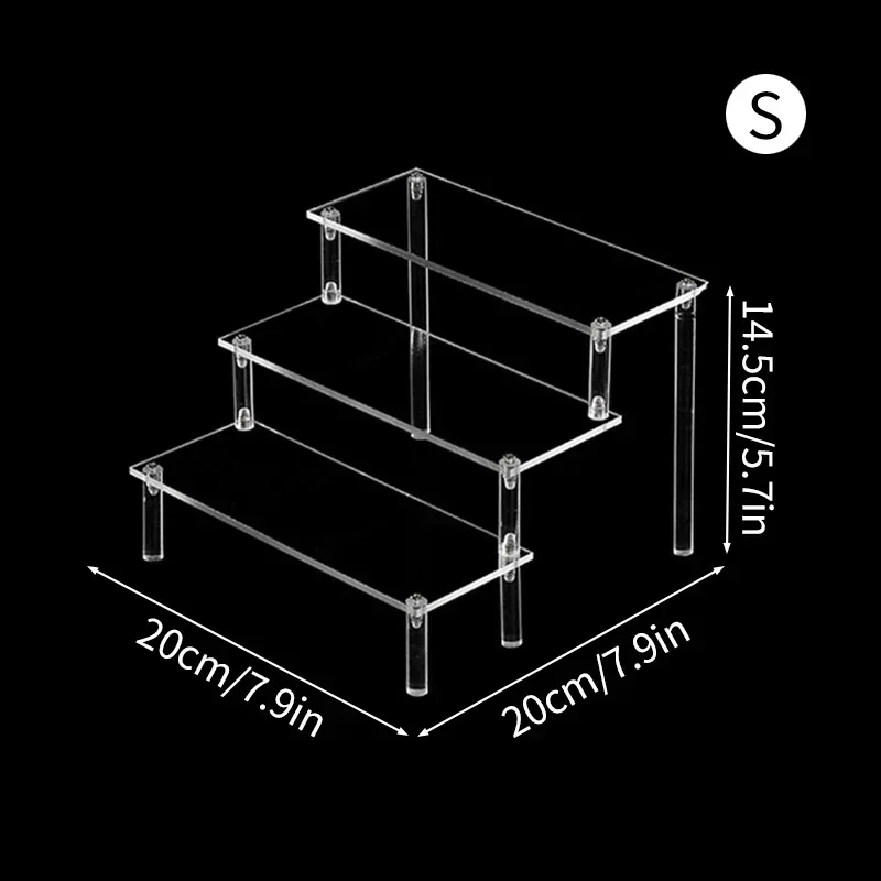 1-3 Tier Acrylic Display Stand Rack Transparent Display Riser Storage Racks Cupcake Dessert Perfume Doll Figures Organizer Shelf: Blue