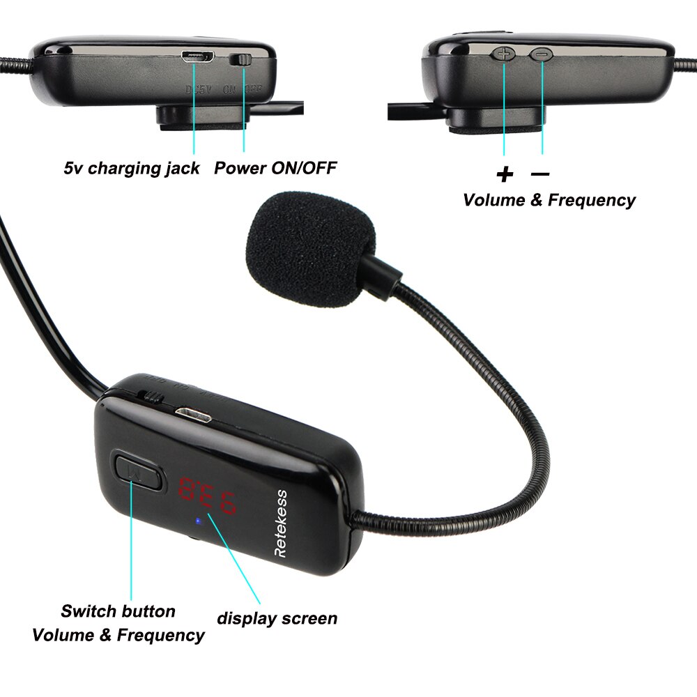 Retekess TR503 Draadloze Microfoon Headset Voice Versterker Fm-zender 87-108Mhz Voor Teaching Tour Guide Systeem Karaoke