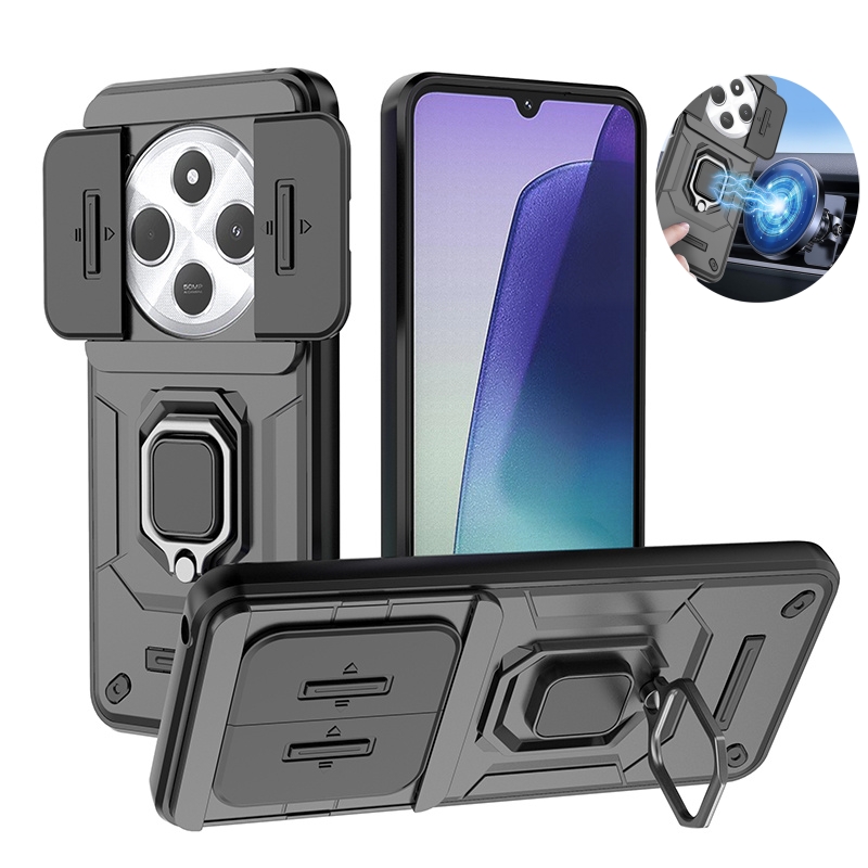 Capa pour Xiaomi Redmi 14C 4G étui caméra coulissante protéger armure coque de téléphone pour Redmi14C Redmy 14C 14 C C14 support magnétique anneau couverture