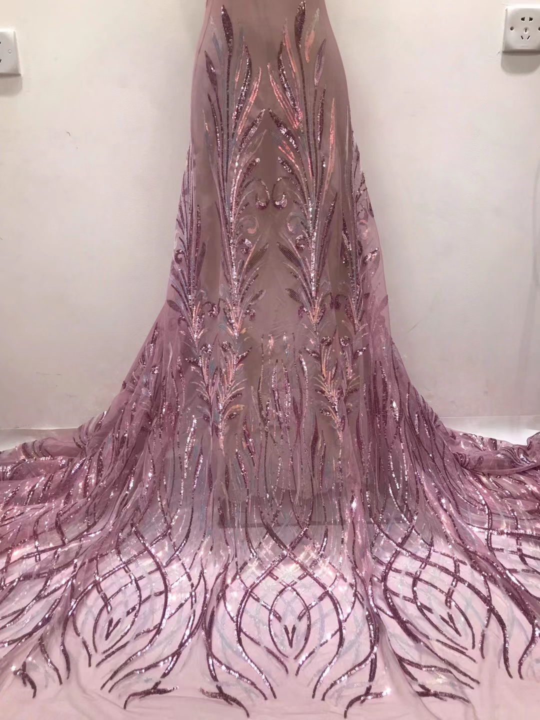 Classic Rose Gold2022 Latest African Tulle Lace with Sequins For African Wedding Dress NN335_V