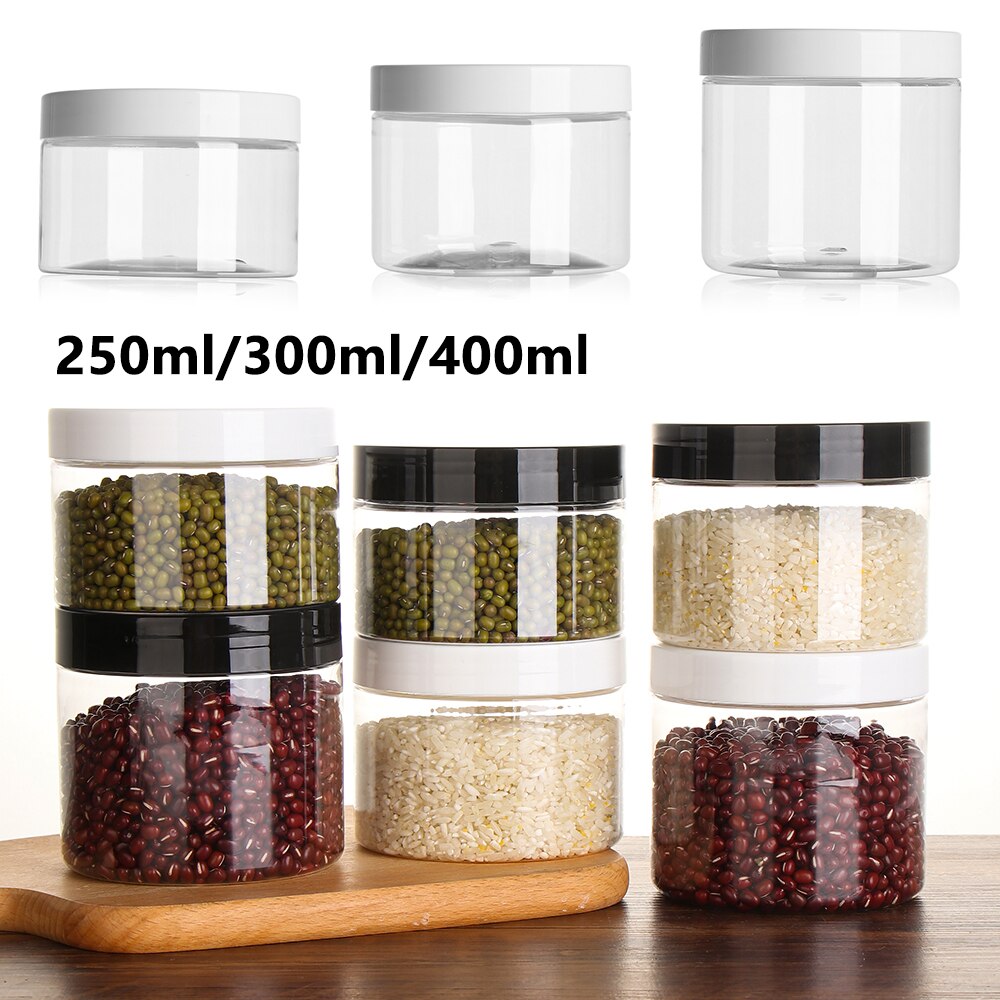 Frasco vacío de plástico transparente para cosméticos, bote de muestra de crema facial, envase de comida de boca ancha, 250/300/400ml
