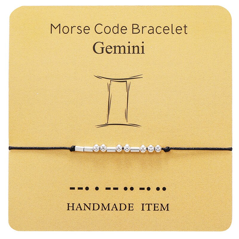 Kupfer Zodiac Konstellationen Morse Code Geflochtene Armbänder Silber Farbe Schwarz Krebs Einstellbar Für Frauen und Mann 1 Stück: 5