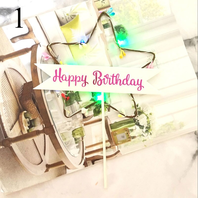 Flower LED Wedding Cake Topper Baby Shower For Girl Happy Birthday Cake Topper Party Decoration Suppliers Cake Decorating Tool: Star 1