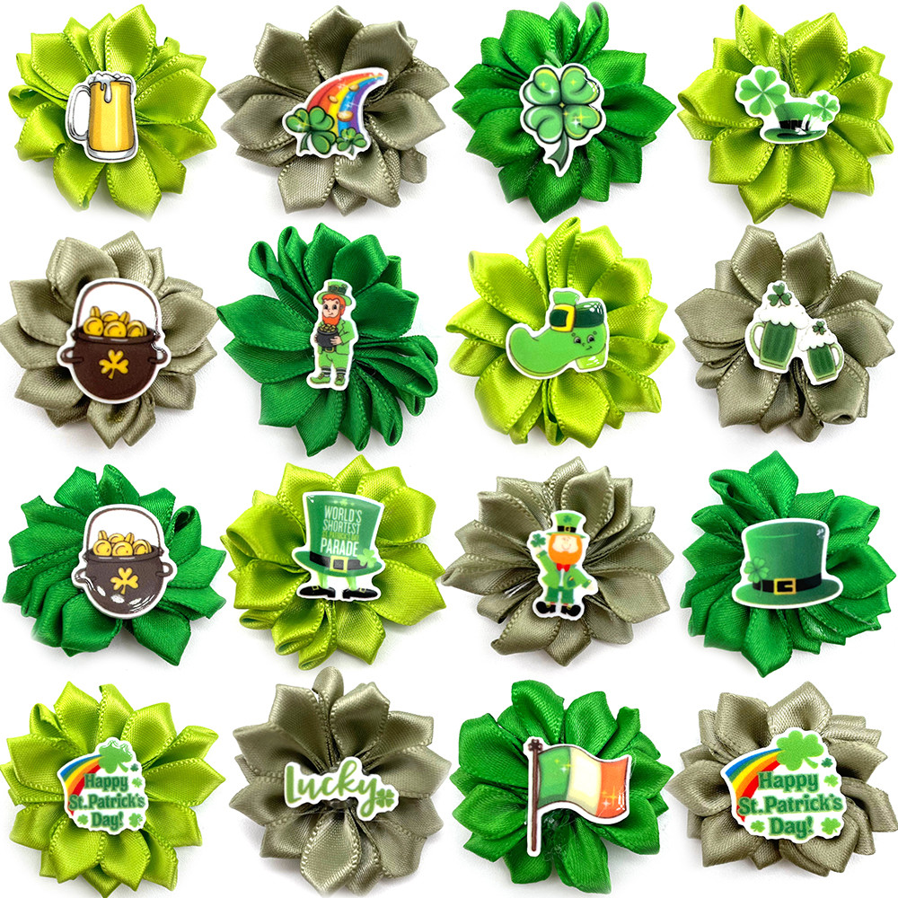 Lazos para el pelo de perros pequeños, gomas de goma para el pelo del Día de San Patricio, accesorios para el cabello del perro Yorkshire Clover, lazos de aseo para productos de mascotas, 50/100 piezas