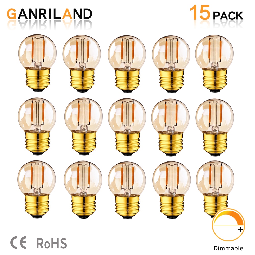 GANRILAND Gold Dimmable Edison G40 LED Light Bulb 110V 220V 1W E27 LED Filament String Lamp Amber Warm 2200K for Home Bar Shop