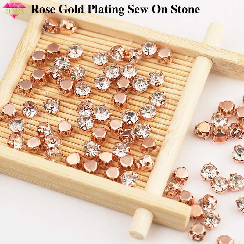 RESEN 6mm 100pcs Naaien Klauw Strass Rose Gold Base Glas Naaien Accessoires Stones 3D Naaien Voorkomen Krassen trouwjurk