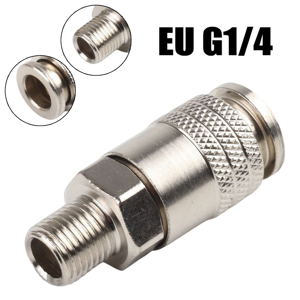 Praktische silberne Metall-Pneumatikverschraubung, EU-Standard-Schnellverbinder für Luftkompressor, G1/4-Außengewinde, einfache Installation