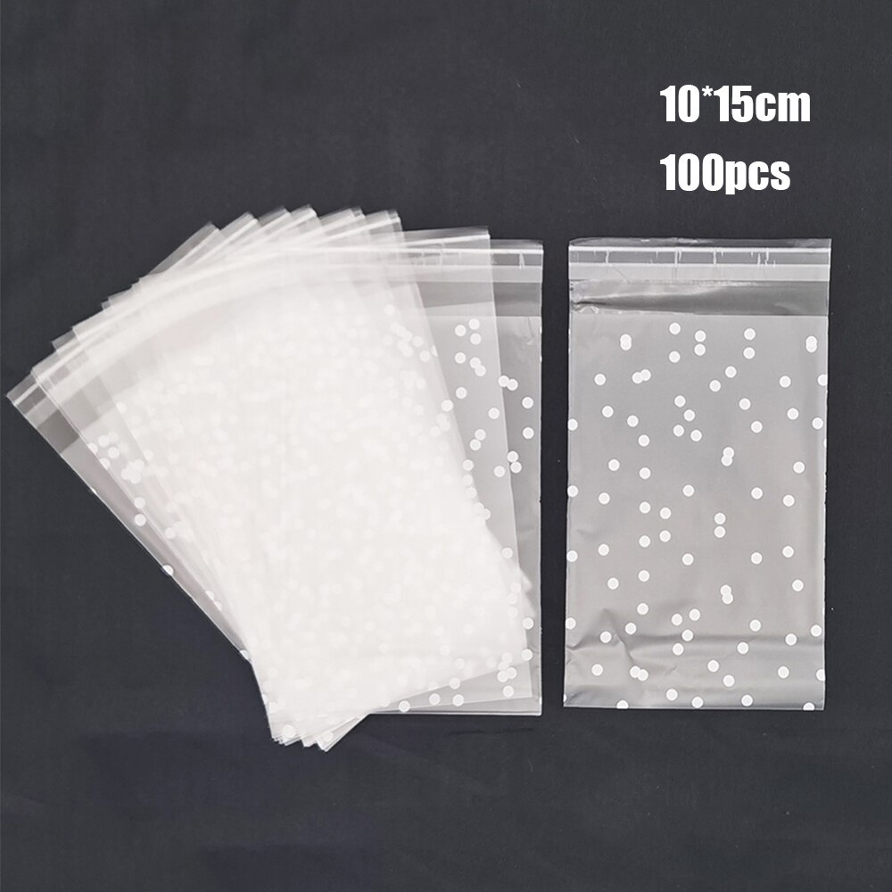 100Pcs Translucent Dot Plastic Biscuit Packaging Bag Opp Bag Wedding Birthday Party Cookie Baking Packaging Bag Candy Bag: C 10x15cm
