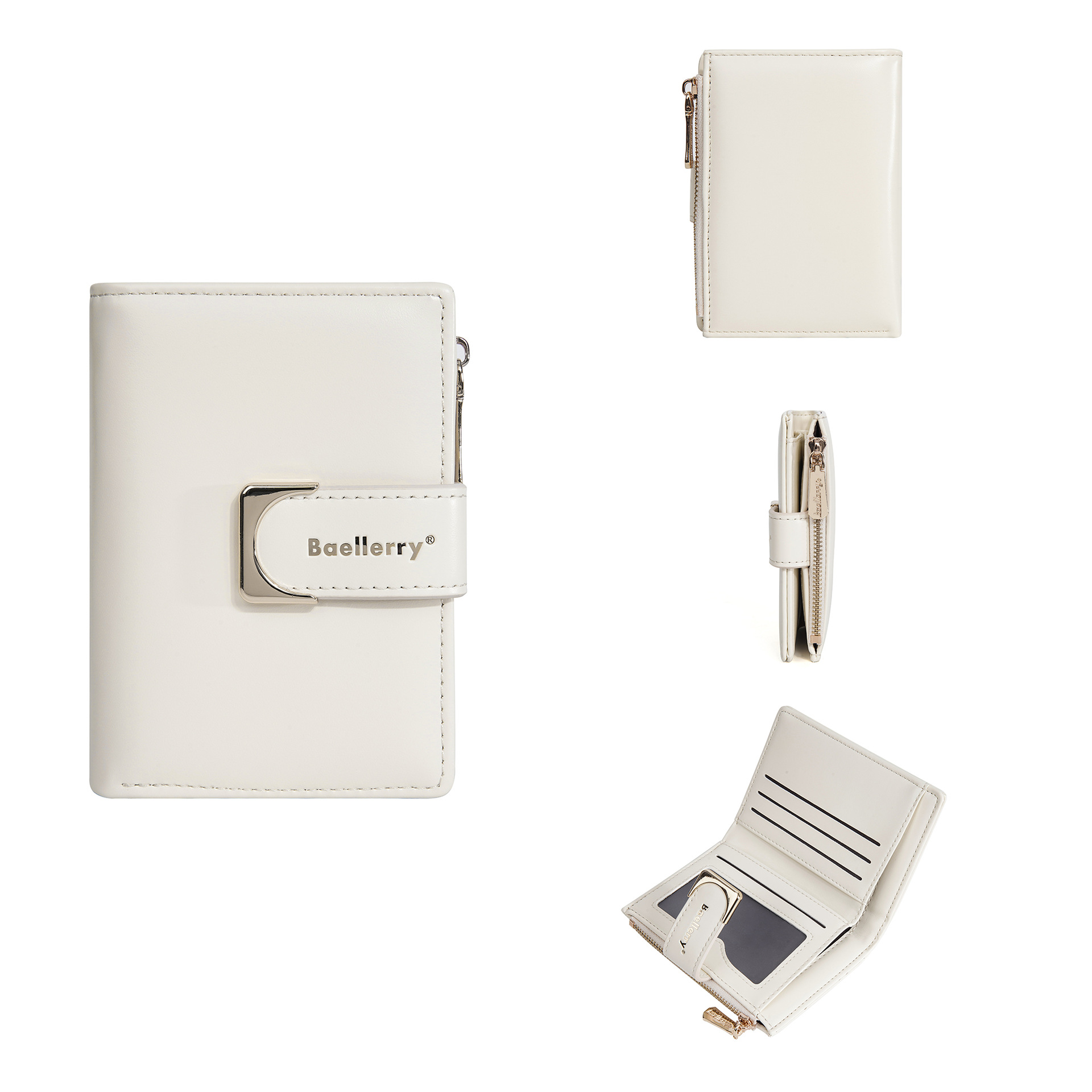 Damen-Geldbörse aus Leder, Damen-Geldbörsen, Kartenhalter, faltbar, tragbar, Damen-Geldbörsen: WHITE