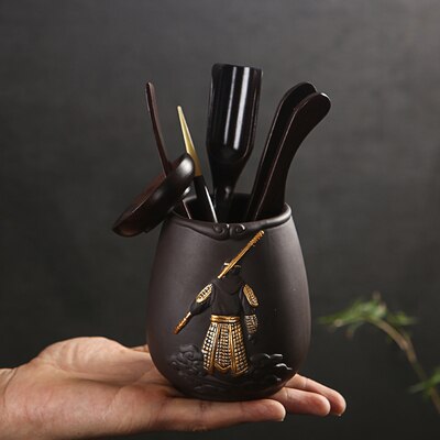 Accessoires thé en bois massif Kung Fu | Ensemble cérémonie du thé Sun Wukong, cuillère à Clip en bois massif, service à thé Kung Fu,: C