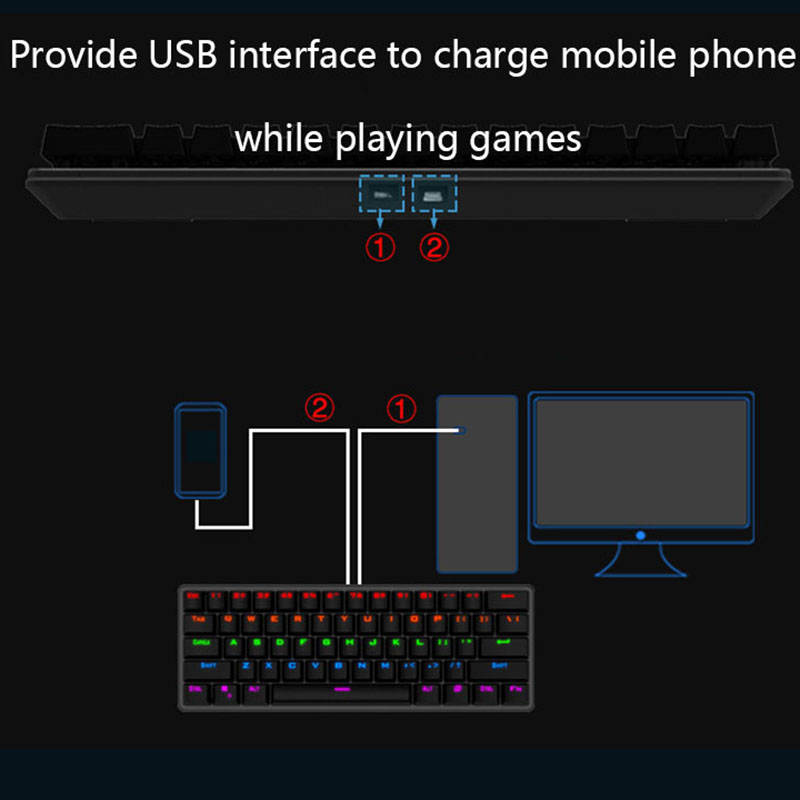 Wireless Gaming Mechanical Keyboards Backlight Blue Switch 61 Keys Mini Bluetooth Keyboard Gamer Portable Backlit Keyboard