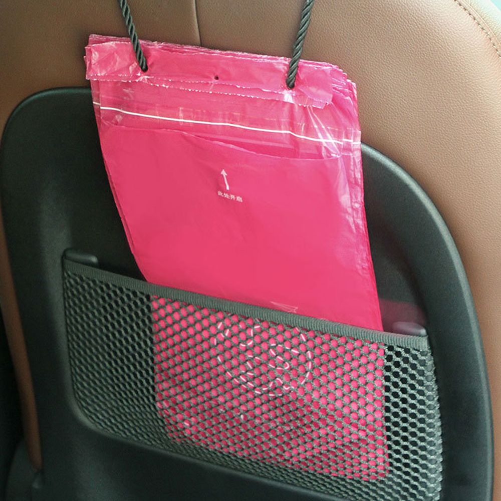 50PCS Disposable Truck Hanging Self-adhesive Interior Organizer Car Seat Back Auto Storage Trash Bag Garbage Bin trunk net: red