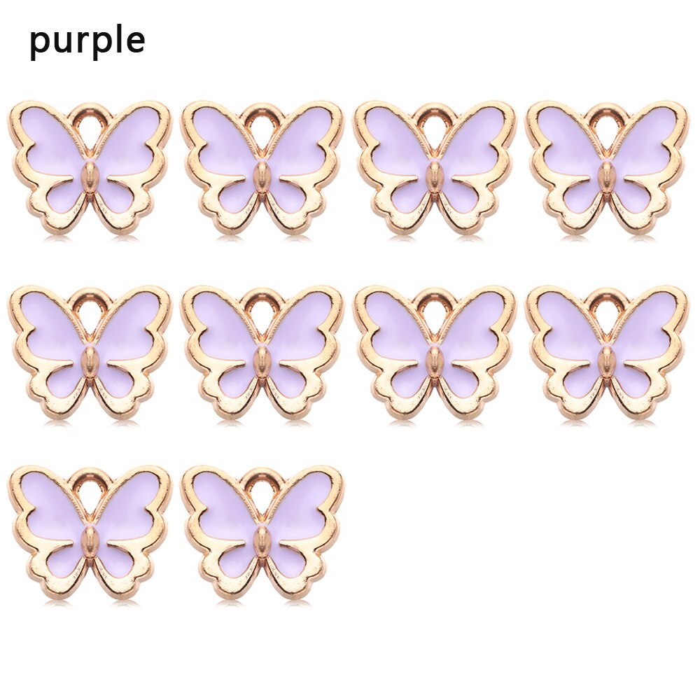 Colgantes de mariposa de esmalte azul, accesorios de joyería hechos a mano, 10 piezas: purple