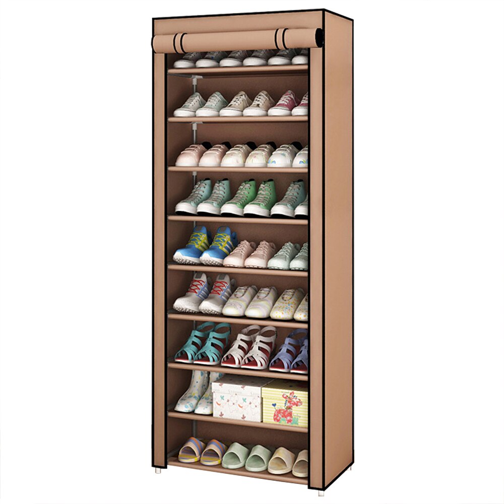 4/5/6/8/10 Lagen Schoenen Rek Met Stofdicht Doek Niet-geweven Stof Schoen stands Organizer Closet Thuis Schoenen Opslag Houder Plank: coffee 10layers