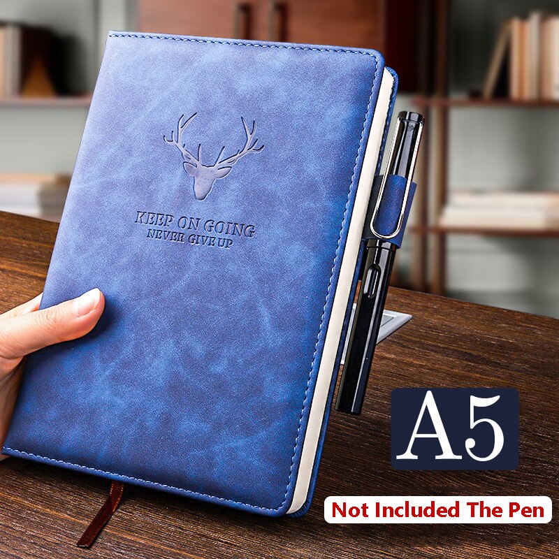 360 Pages Super Thick Wax Sense Leather A5 Journal Notebook Daily Business Office Work Company Notepad Book Logo School Supplies: Navy blue Notebook