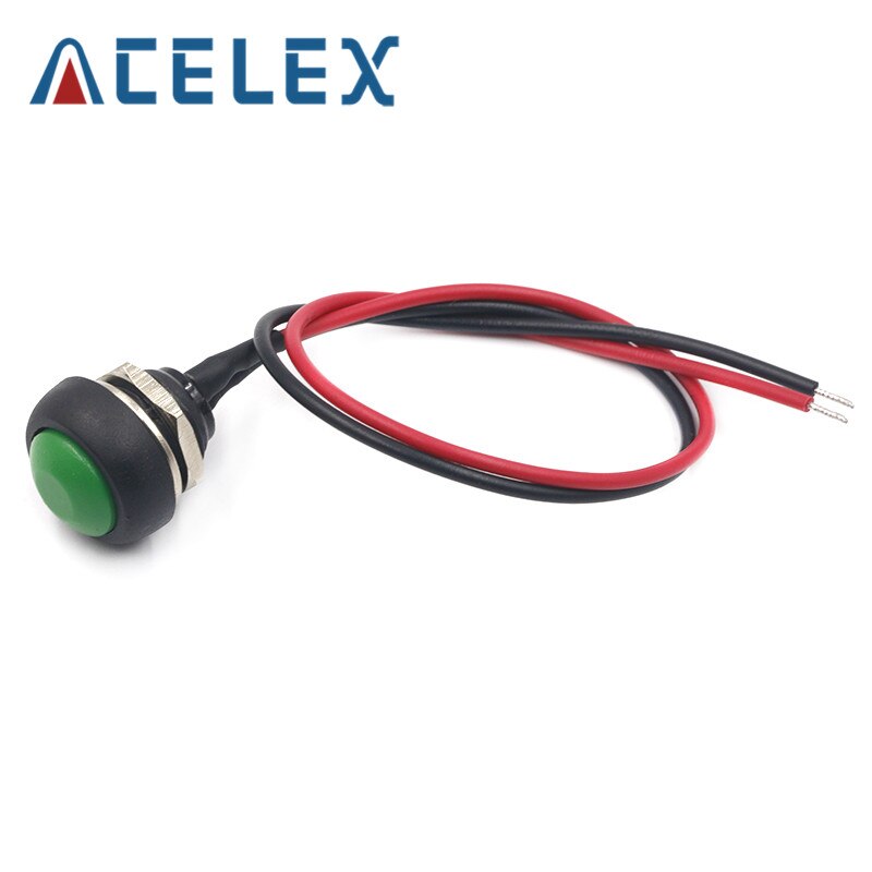 12mm PBS-33B Waterproof Momentary ON OFF Push Button Swithch Mini Round Switch: Green with line