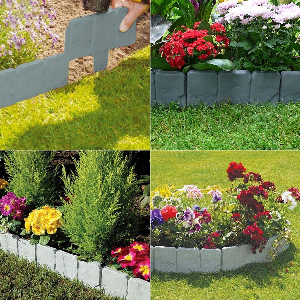 20pcs Stone Effect Plastic Fence Lawn Edging Plant Flower Bed Garden Border