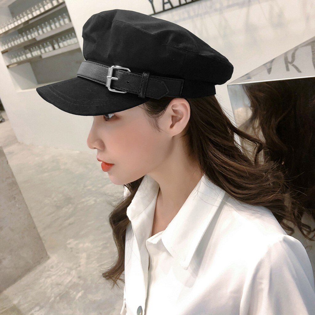 Spring Winter Winter Vintage Women Solid Hat Belt Buckle Cap Navy Cap Plain Cap French Style Vintage Beret hats #O26
