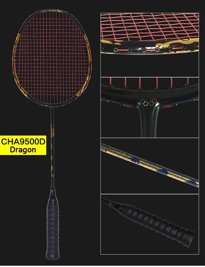 Badminton Racket Couple Dragon Phoenix All Carbon Fiber Super Light Single Wind Breaking Frame Racket Badminton Set: black