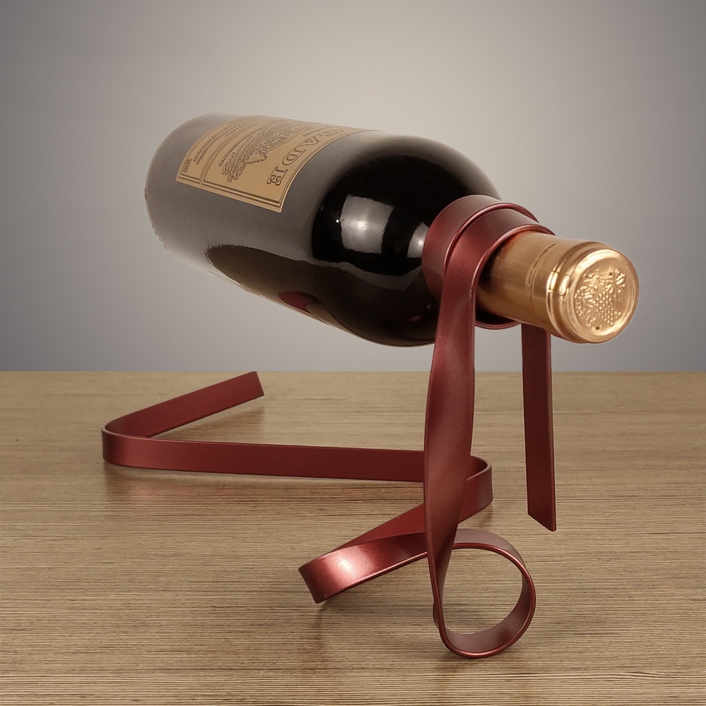 Soporte de hierro con cinta colorida para botellas de vino, suspensión colgante, estante de exhibición para armario, Bar, decoración de escritorio para el hogar