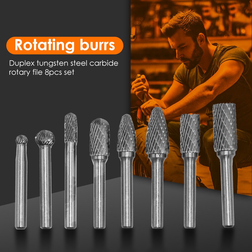 8pcs ​Tungsten Steel Rotary File Burr Rasp Drill Grinding Head Carving Tool Burrs Set for Woodworking Drilling Carving*