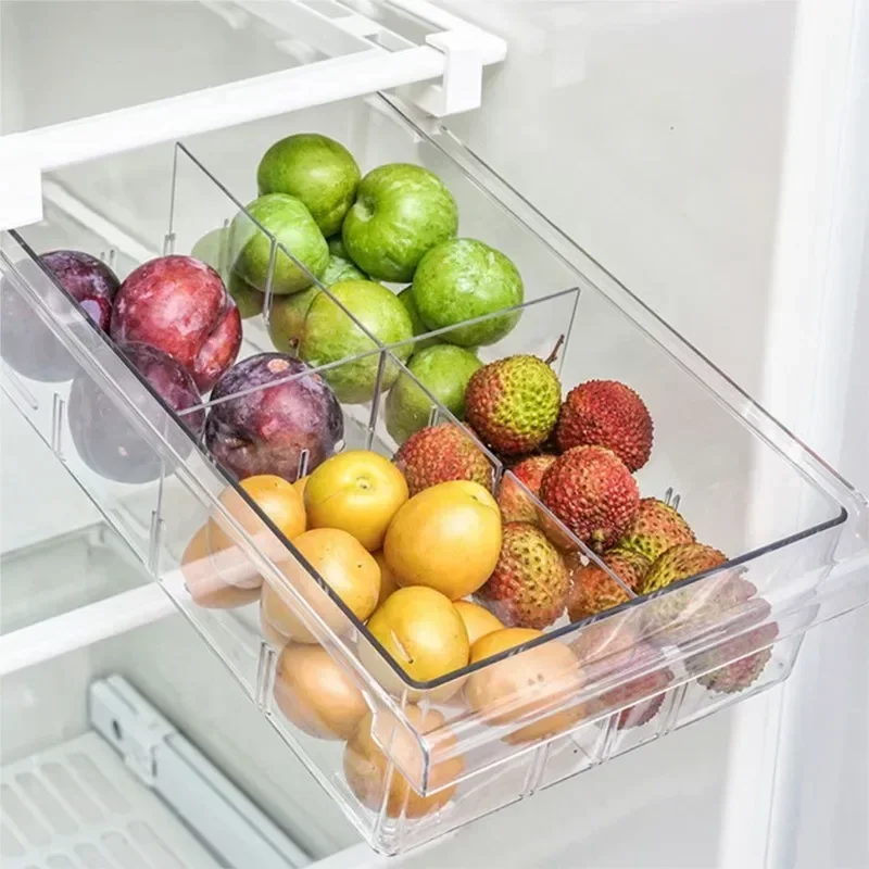 Refrigerator Drawer Plastic Clear Fridge Organizer Slide Under Shelf Drawer Box Rack Holder Kitchen Fruit Food Storage Box