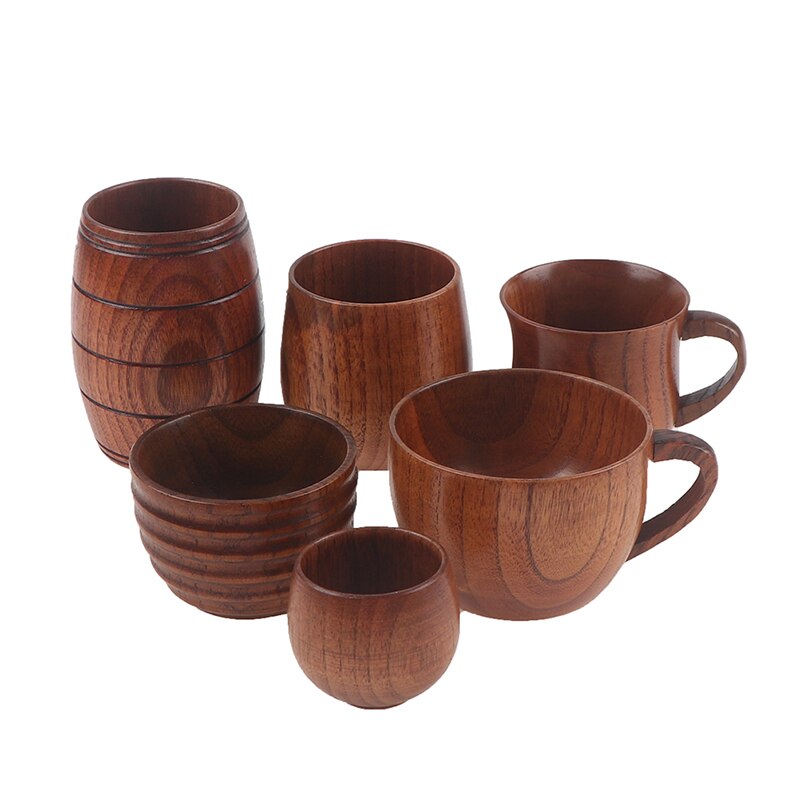 Copo de madeira natural clássico artesanal grande barriga cerveja café suco de leite xícara de chá tumbler