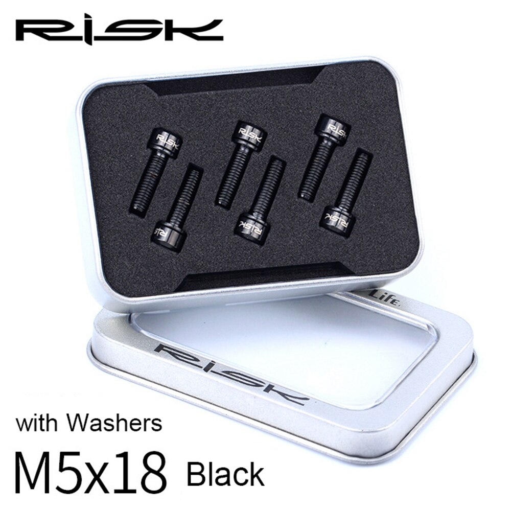 6 stuks  m5 x 18mm/ m5 x 20mm stuurpenbouten schroeven met ring ultralicht stuur mtb stuur titanium bout ringen fiets fietsonderdelen: M5 x 18- zwart