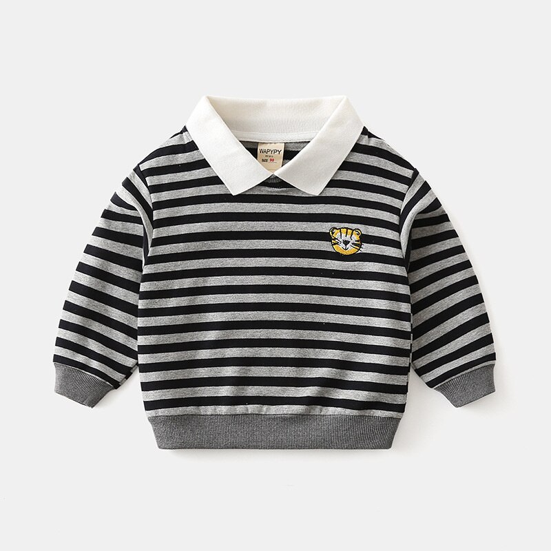 Moletom masculino com gola de gola para garotos lama, pulôver casual de algodão com gola, roupa para crianças primavera e outono: Black Gary / 4 T