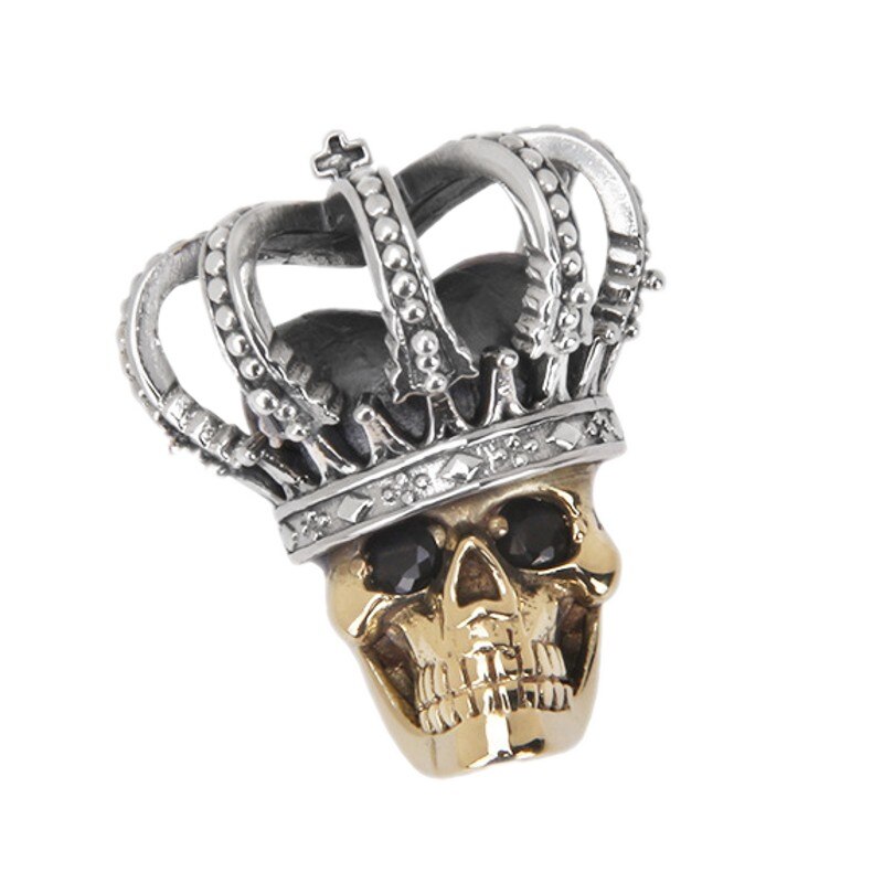  s925 massiver anhänger aus sterlingsilber, vergoldet, totenkopfkrone im rock-, hip-hop- und punk-stil, für damen und herren, mit pulloverkette