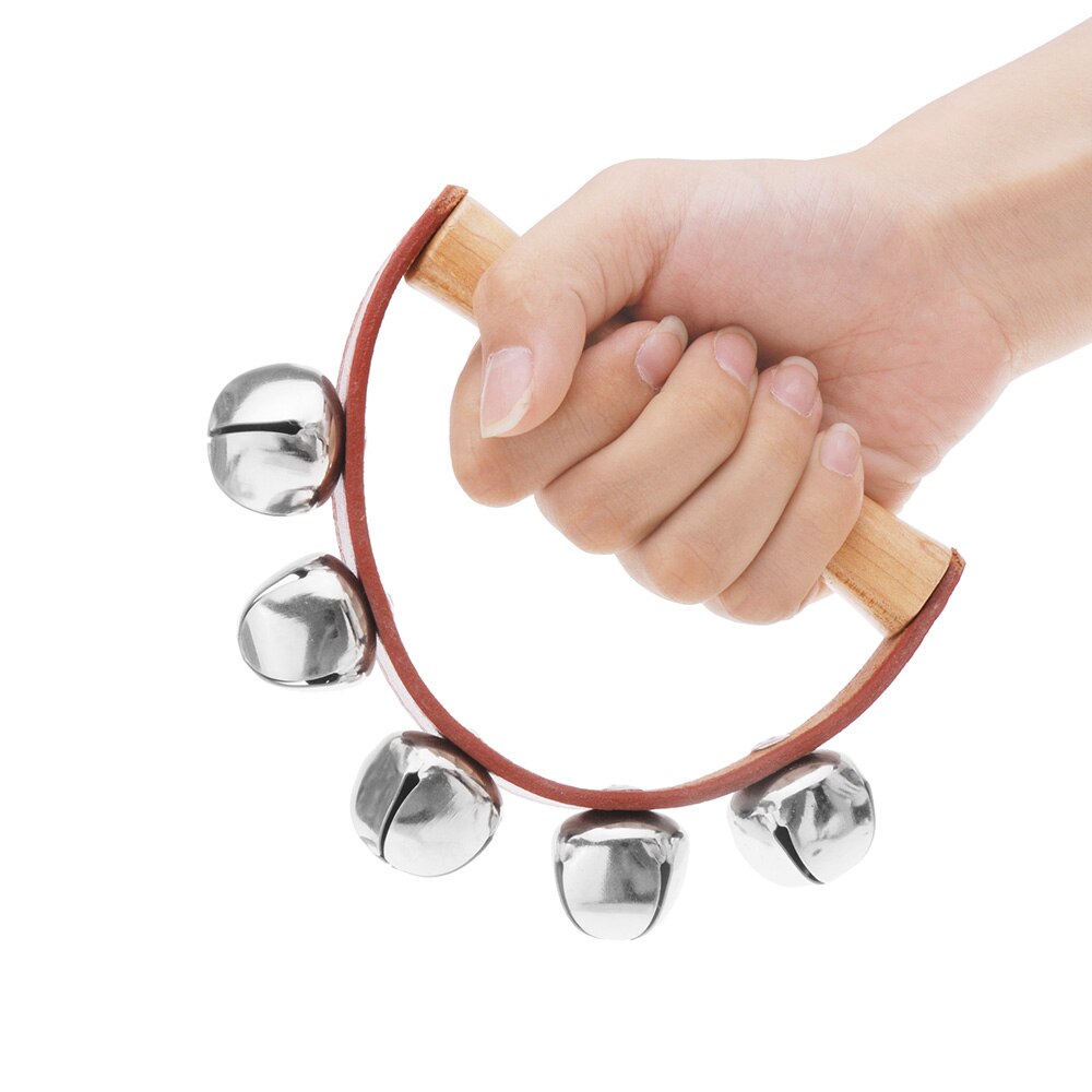 Wood & Metal & Leather Handbell Musical Instrument Rhythm Beat Shaking Small Jingle Bell for Baby Kid Child Early Education