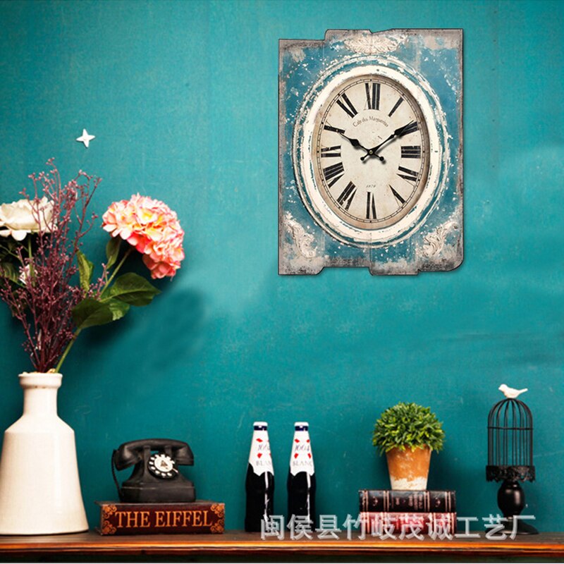 Reloj de pared cuadrado grande, de madera, Retro, , Vintage, decoración para el hogar, reloj de pared silencioso, Orologio Da Parete D079