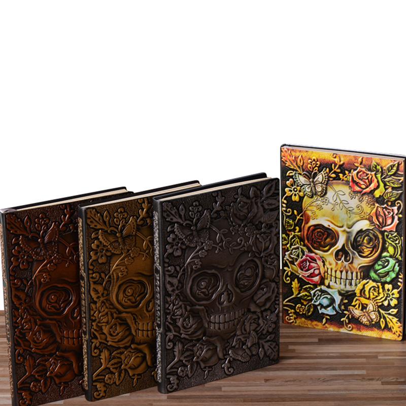 Embossed Skull Pattern Diary Notebook Hardcover PU Notebook Vintage Halloween A5 Diary Book (Random Style)
