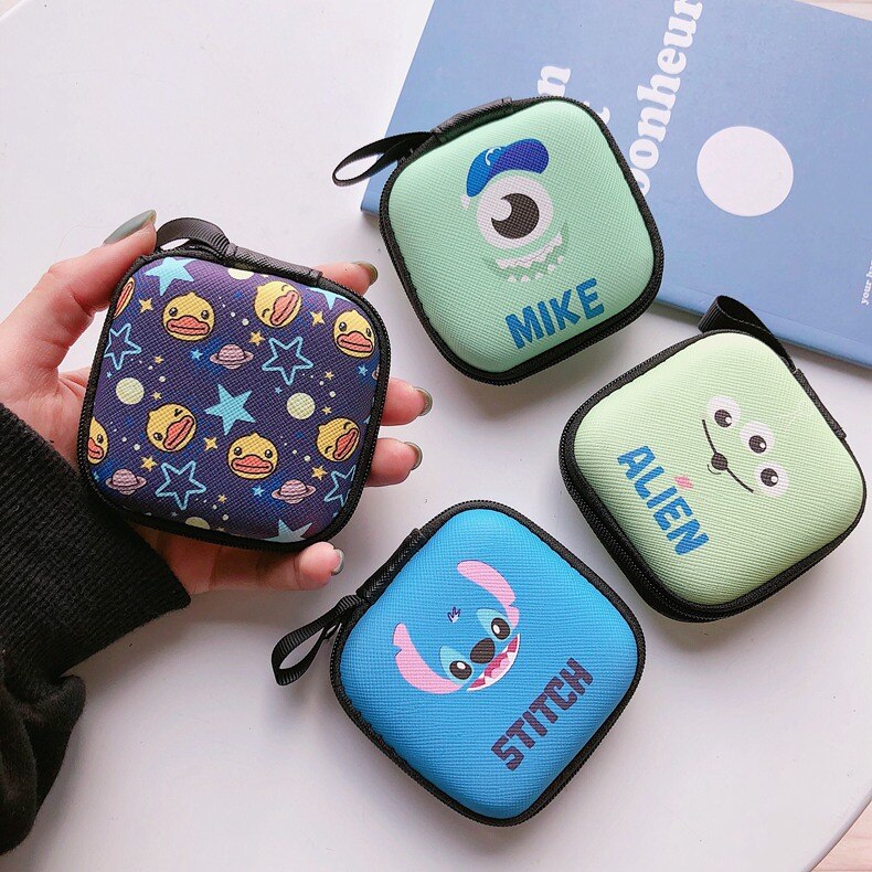 De dibujos animados Mini cremallera duras de funda, soporte Portátil Bolsa auriculares caja auriculares bolsa de almacenamiento de protector de Cable USB organizador