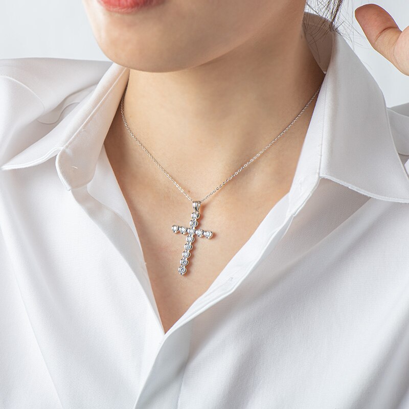 Lesf Mode 925 Zilveren Kruis Hanger Ketting Religieuze Geloof Sieraden Zeer Glanzend Sona Stone