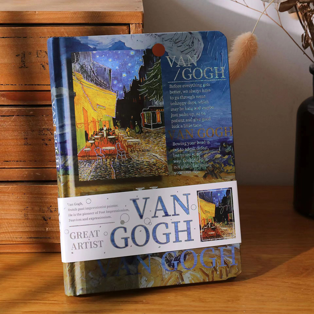 Van Gogh / Monet Oil Painting Series Notebook Color Page Illustration Hardcover Beautiful Diary Student Notepad: Burgundy