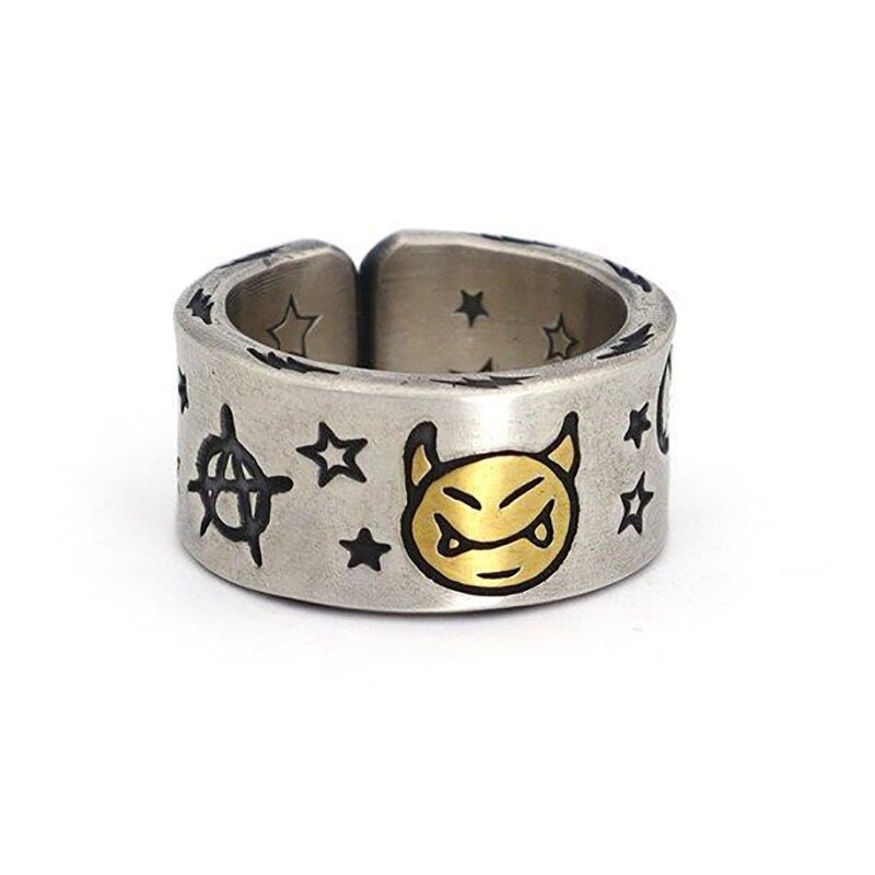Leuke Gouden Devil Star Retro Chunky Finger Zilver Kleur Verstelbare Ringen Voor Vrouwen Eenvoudige Antieke Sieraden: KJZ-J01047 GOLD