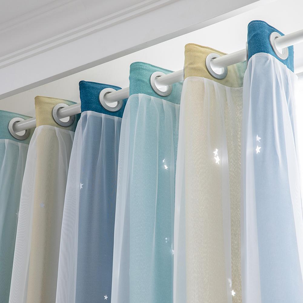 Gradient Hollow Star Curtain Bedroom Full Blackout Colorful Hollow Star Sheer Window Drapes Home Decor For Kid Girl Bedroom