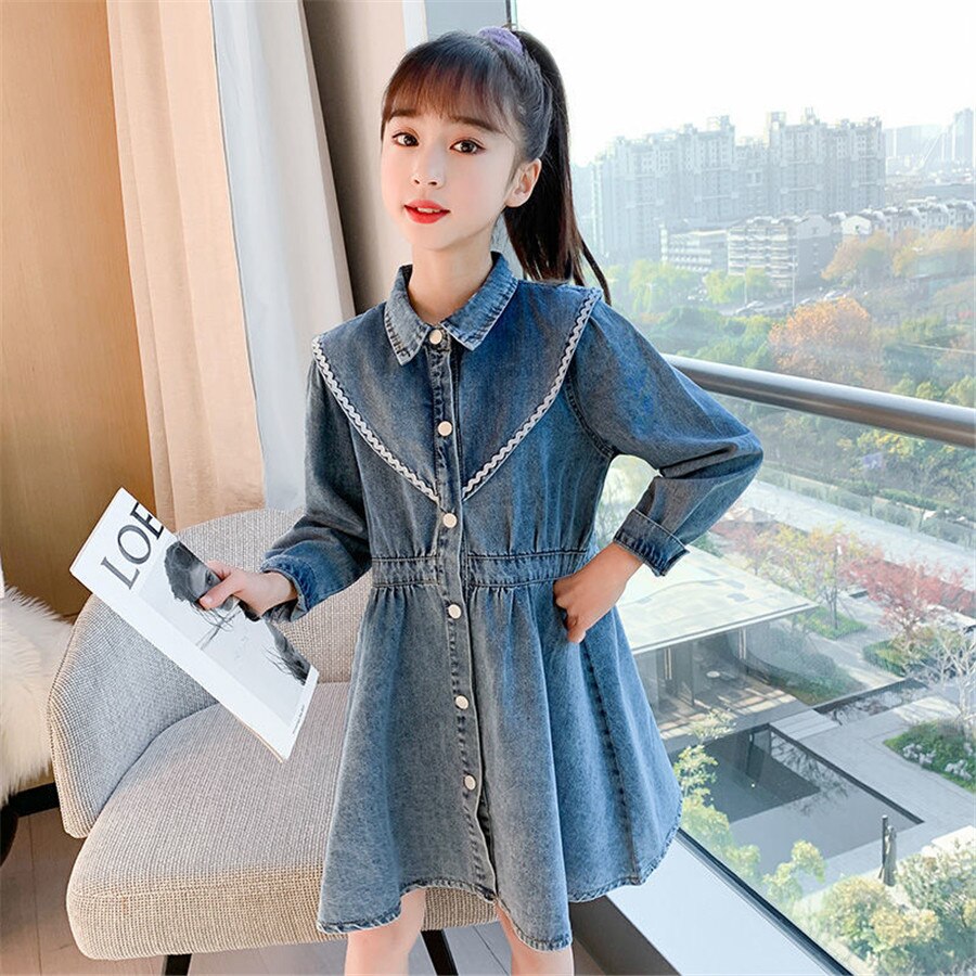 Big Size Girls Denim Jacket Autumn Jeans Jacket Coats Baby Girls Long Coats Windbreaker3-13 Years Kid Outerwear Children