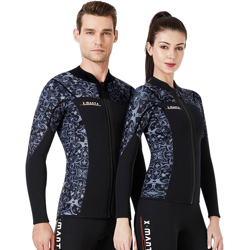 3MM Men's Neoprene Women Wetsuit Skins Long Sleeve Jacket with Front Zipper Rashguard Spearfishing Diving Suit Wet Suits