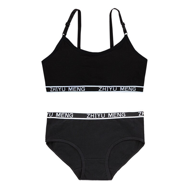 Set reggiseno per ragazze intimo per studenti in cotone regolabile senza spalline ad anello in acciaio reggiseni sportivi per bambini top per ragazze di 12 anni: Black