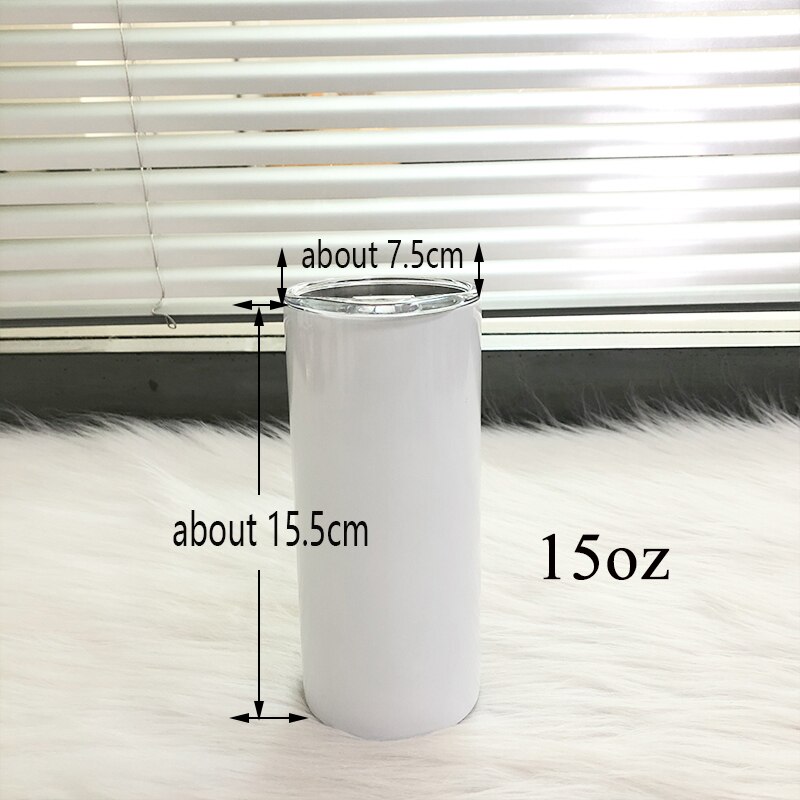 15Oz Diy Sublimatie Straight Tumbler Wit Blank Rvs Met Verzegelde Deksels En Stro Thermos Geïsoleerde Fles Water