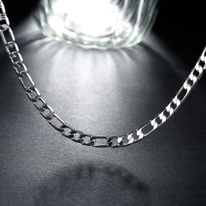 Silver 925 Jewelry Curb Link Necklace Chains For Men Female Accessories Wide 4mm 6mm 8mm