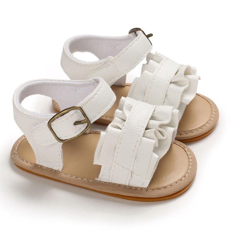 2020 infantil do bebê sapatos da menina da criança sandálias apartamentos premium sola de borracha macia antiderrapante flor de verão rendas berço primeiro walker sapatos: White / 7-12 meses