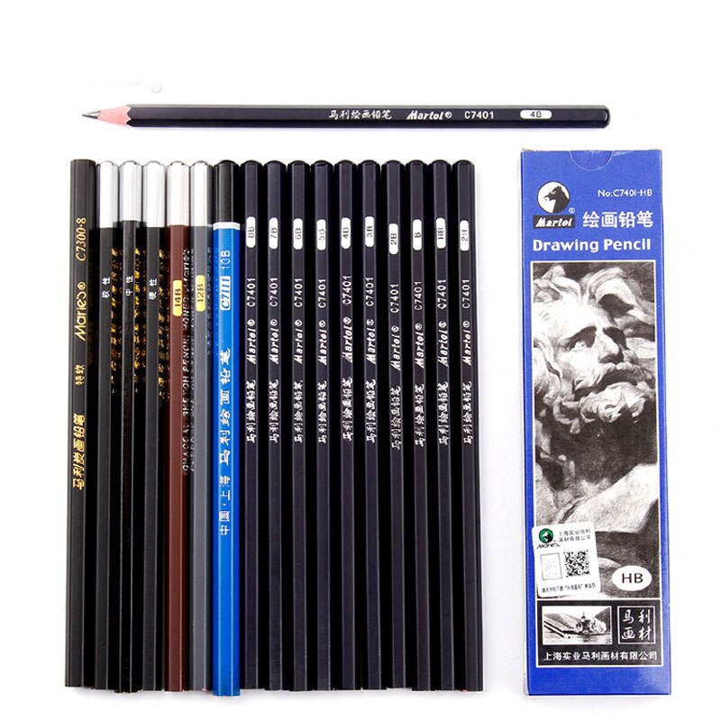 12pcs / box wooden sketch drawing writing pencil art DIY complete set 2B / 4B / 6B / 10B / 12B / 14B