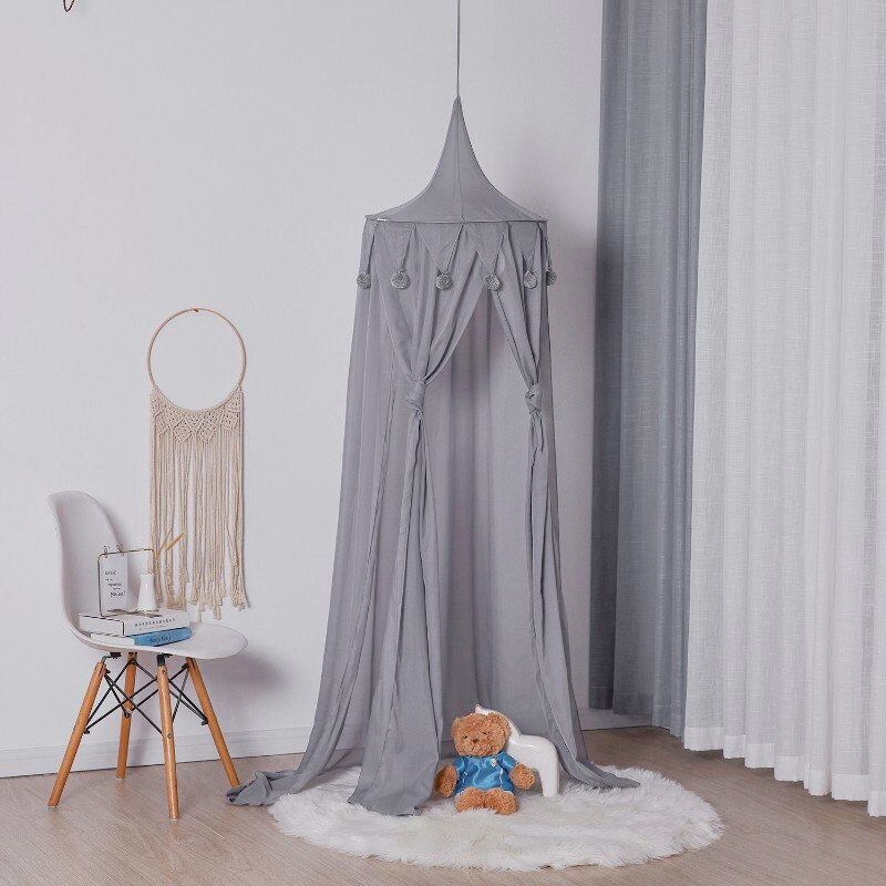 Nórdico cama do bebê dossel mosquiteiro rede berço com pompom cúpula redonda pendurado tenda crianças jogar tenda crianças quarto decoração