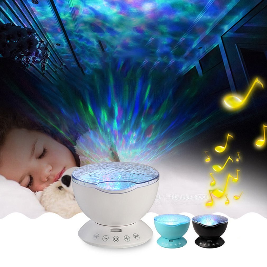 Afstandsbediening hypnotiserende oceaan projectie licht kleurrijk geluid usb opladen flits roterende oceaan projector
