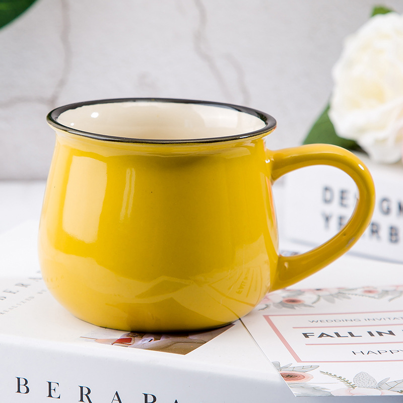 Hemmakontor retro te kaffe miljövänlig mugg keramik dricksmuggar keramik gravyr röda koppar: Gul